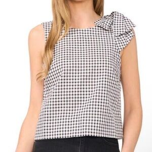 CeCe Gingham Bow Shoulder Top NEW